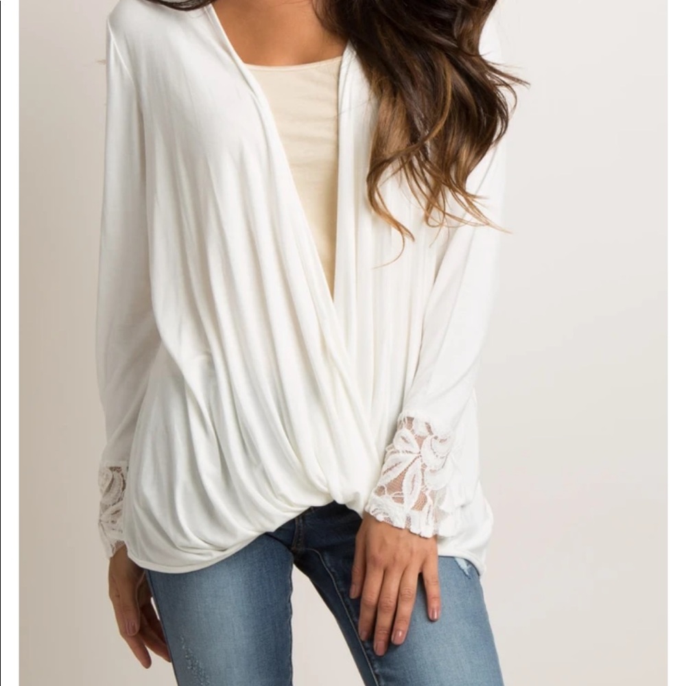 White pinkblush maternity top with lace size s
